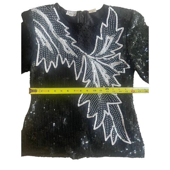Stenay‎ Black/ White Sequins/Beaded Evening Blouse - size Medium - Picture 5 of 9